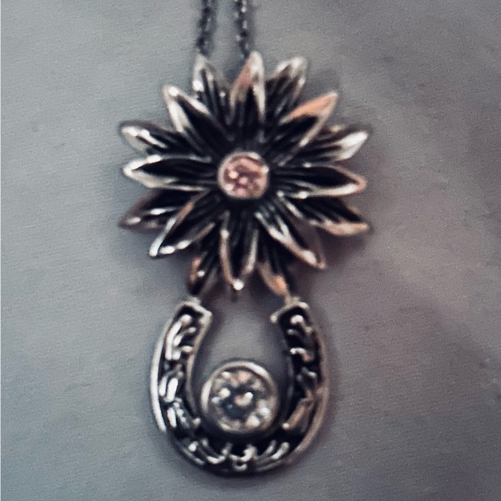 Elegant Silver Floral Horseshoe Pendant Necklace by Montana Silversmith
